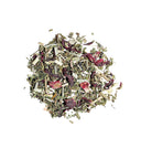 Assorted dried teas and flowers on a white background